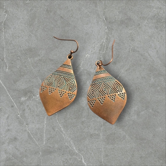 Bohemian Turquoise & Copper Color Dangle Tear Drop Earrings - Picture 1 of 2